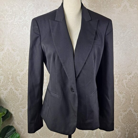 Anne Klein Size 10 Black 1 Button Blazer Notched Lapels Long Slv 3 Pockets NWOT - Picture 1 of 11